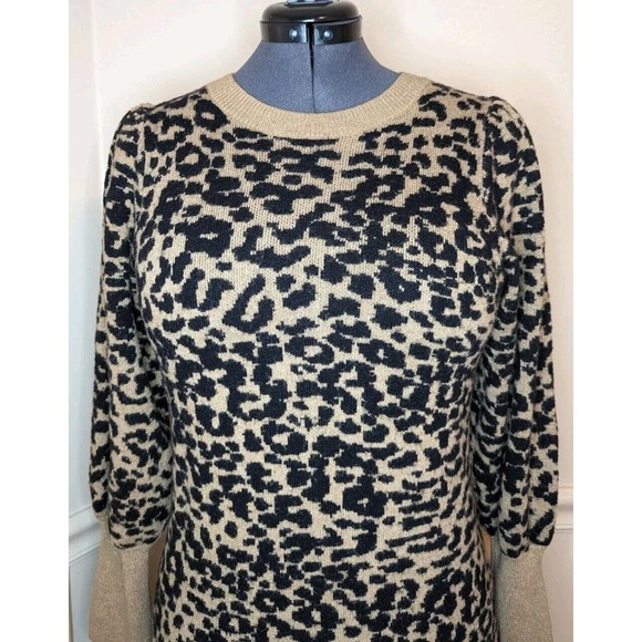 Loft Wool Blend Leopard Animal Print Long Sleeve Sweater Dress Size L - Picture 3 of 10